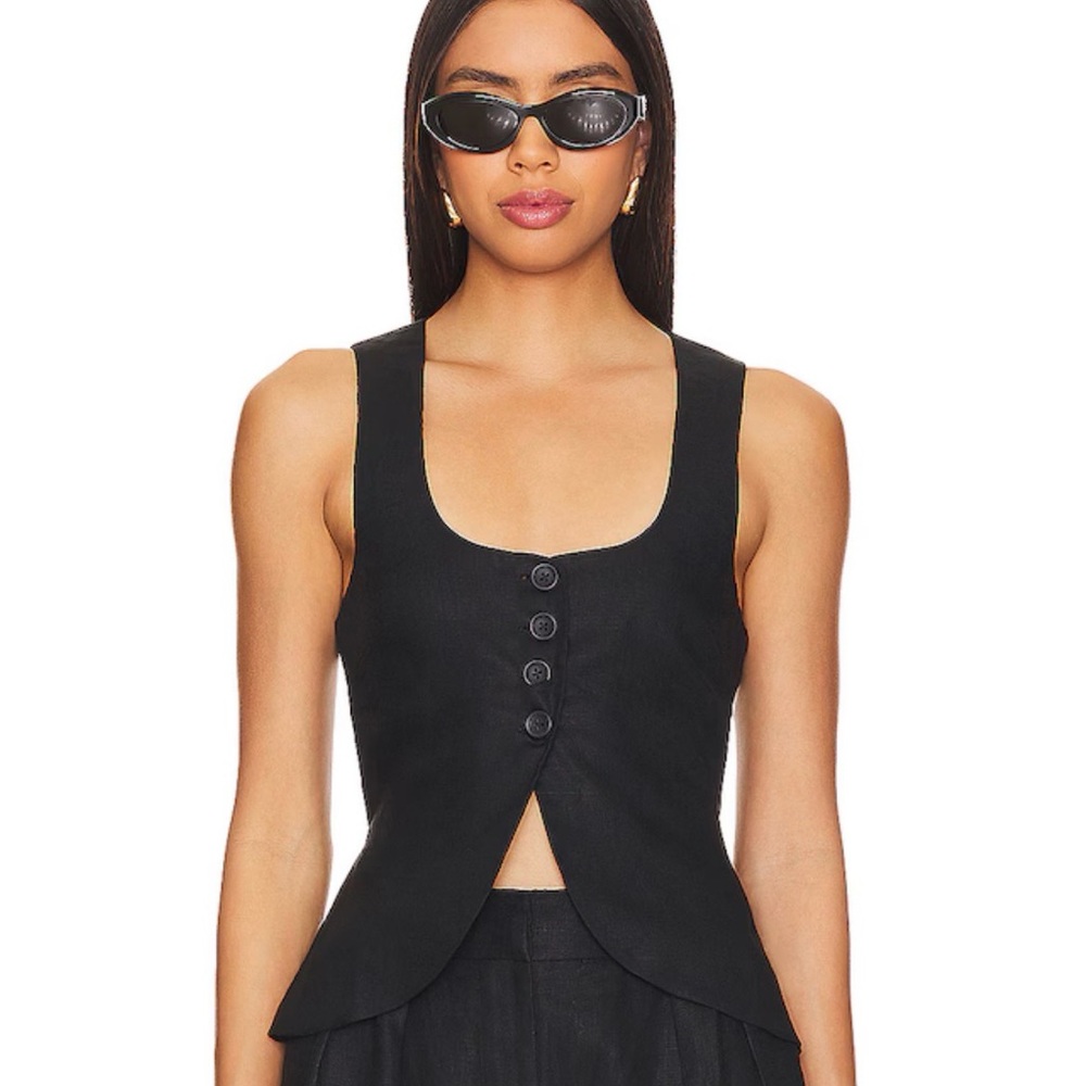 Faithfull the Brand Black Button-Front Cropped Camisole